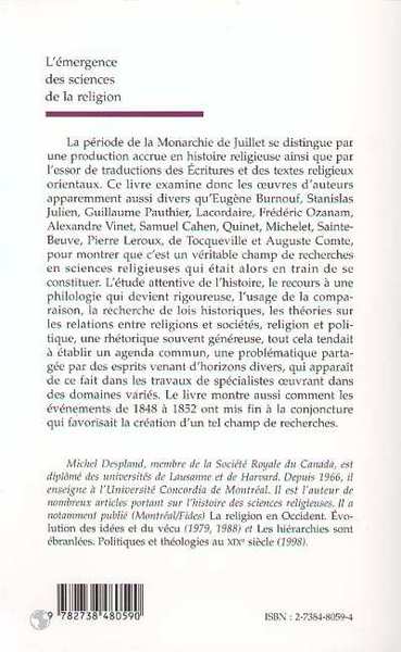 L'EMERGENCE DES SCIENCES DE LA RELIGION, La monarchie de Juillet : un moment fondateur (9782738480590-back-cover)