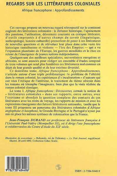 REGARDS SUR LES LITTERATURES COLONIALES, Afrique francophone : Approfondissements - Tome II (9782738484406-back-cover)