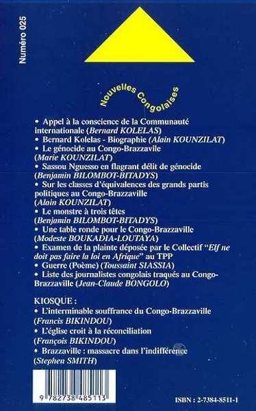 Nouvelles Congolaises, LE GENOCIDE AU CONGO-BRAZZAVILLE (9782738485113-back-cover)