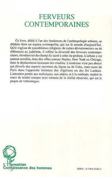 Ferveurs contemporaines, Textes d'anthropologie urbaine offerts à Jacques Gurwirth (9782738422408-back-cover)