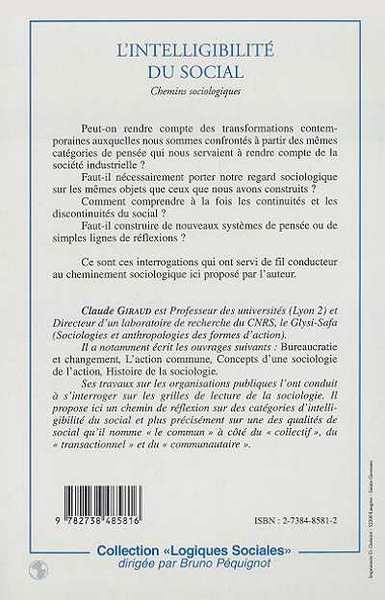 L'INTELLIGIBILITE DU SOCIAL, Chemins sociologiques (9782738485816-back-cover)