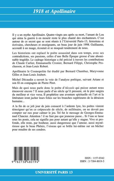 Itinéraires et Contacts de cultures, 1918 et Apollinaire (9782738480194-back-cover)