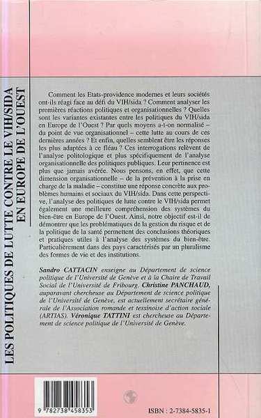 LES POLITIQUES DE LUTTE CONTRE LE VIH/SIDA EN EUROPE DE L'OUEST (9782738458353-back-cover)