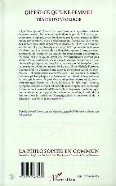 QU'EST-CE QU'UNE FEMME ?, Traité d'Ontologie (9782738476555-back-cover)