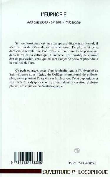 L'EUPHORIE, Arts plastiques- Cinéma- Philosophie (9782738488350-back-cover)