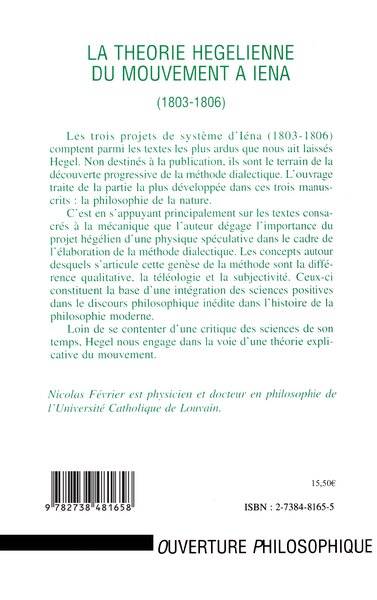 LA THEORIE HEGELIENNE DU MOUVEMENT A IENA (1803-1806) (9782738481658-back-cover)