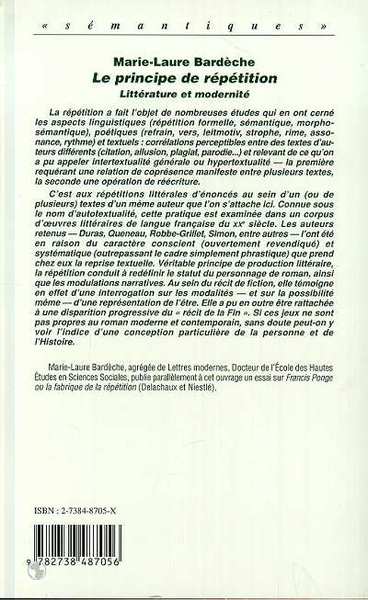 Le principe de répétition, Littérature et modernité (9782738487056-back-cover)