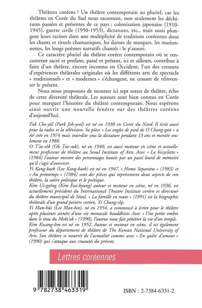 Théâtres Coréens, Sept pièces contemporaines - Anthologie (9782738463319-back-cover)