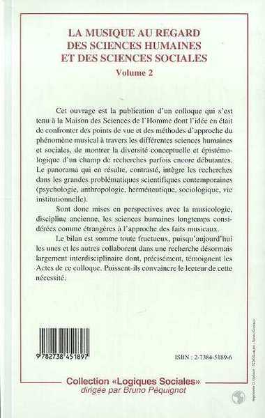 La musique au regard des sciences humaines et des sciences sociales, Volume 2 (9782738451897-back-cover)