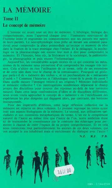 La Mémoire, Tome 2 : Le concept de mémoire (9782738402561-back-cover)