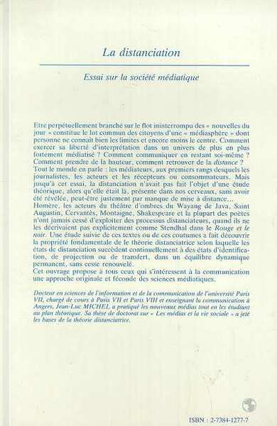 La distanciation, Essai sur la société médiatique (9782738412775-back-cover)