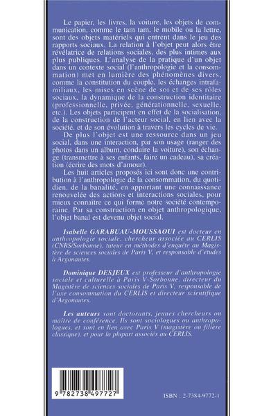 OBJET BANAL, OBJET SOCIAL, Les objets quotidiens comme révélateurs des relations sociales (9782738497727-back-cover)
