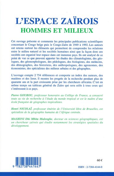 L'espace zaïrois, Homme et milieu (9782738441447-back-cover)