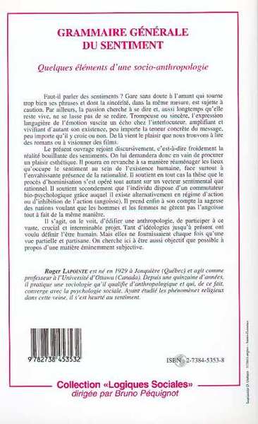 GRAMMAIRE GENERALE DU SENTIMENT, Quelques éléments d'une socio-anthropologie (9782738453532-back-cover)