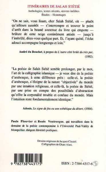 Itinéraire de Salah Stétié, anthologies, textes récents, oeuvres inédites (9782738443175-back-cover)