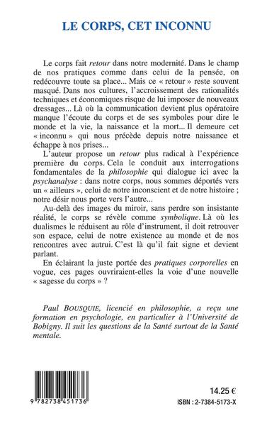 LE CORPS, CET INCONNU, Philosophie et psychanalyse (9782738451736-back-cover)