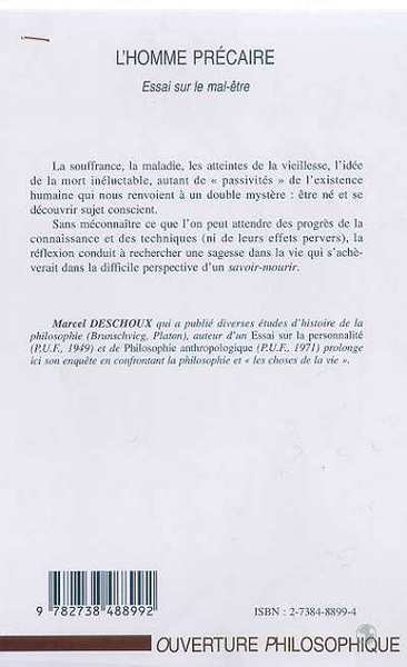 L'HOMME PRECAIRE, Essai sur le mal-être (9782738488992-back-cover)