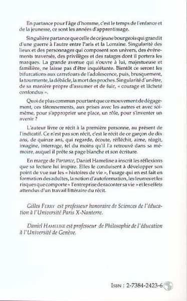 Partance, Histoires de vie, formation et pratique littéraire (9782738424235-back-cover)