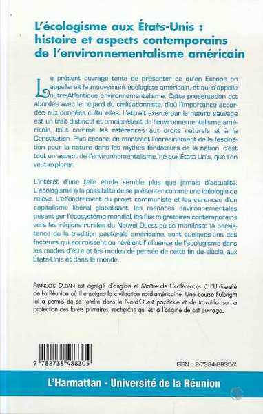 L'ECOLOGISME AUX Etats-Unis (9782738488305-back-cover)