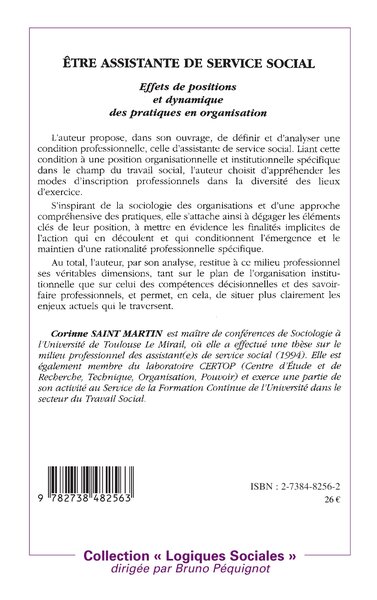 ETRE ASSISTANTE DE SERVICE SOCIAL, Effets de positions et dynamique des pratiques en organisation (9782738482563-back-cover)