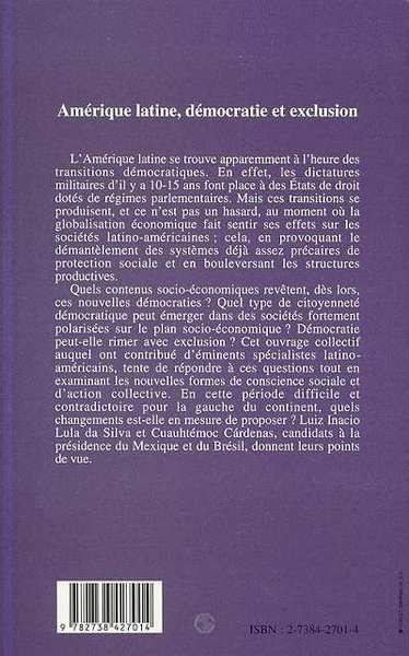 Amérique Latine, Démocratie et exclusion (9782738427014-back-cover)