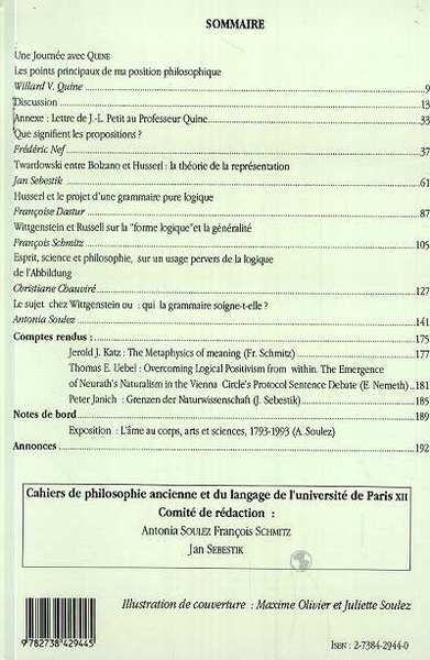 Cahiers de philosophie du langage, Grammaire, sujet et signification, Série Philosophie et Langage (9782738429445-back-cover)
