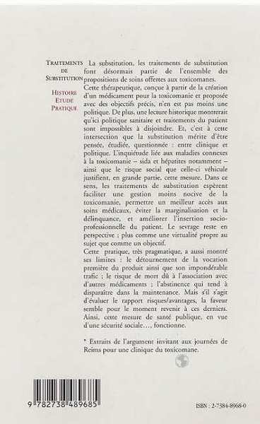 TRAITEMENTS DE SUBSTITUTION, Histoire, étude, pratique (9782738489685-back-cover)