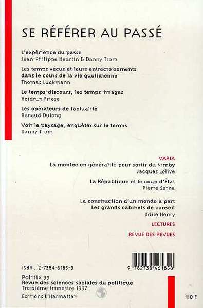 Politix, SE RÉFÉRER AU PASSÉ (9782738461858-back-cover)