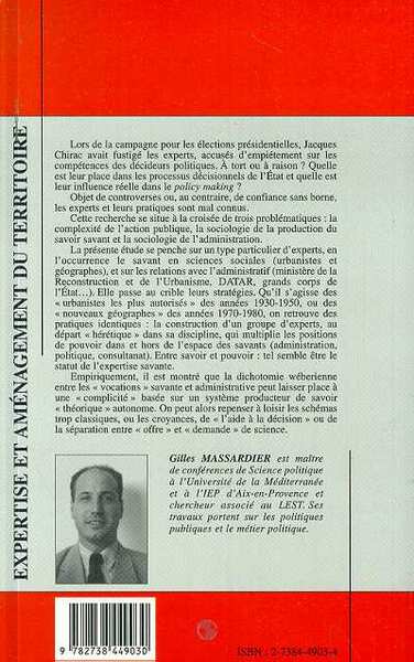 Expertise et aménagement du territoire, L'état savant (9782738449030-back-cover)