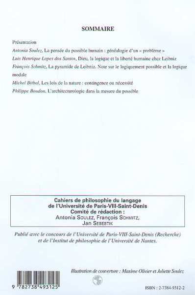 Cahiers de philosophie du langage, PENSÉES DU POSSIBLE (9782738493125-back-cover)