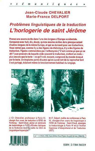 Problèmes linguistiques de la traduction, L'horlogerie de Saint-Jérome (9782738436122-back-cover)