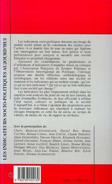 Les indicateurs socio-politiques d'aujourd'hui (9782738455130-back-cover)