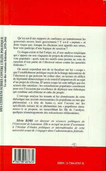 CITOYENNES (DES) SUISSES CONTRE L'ÉLITE POLITIQUE, Le cas des votations fédérales, 1979-1995 (9782738487674-back-cover)