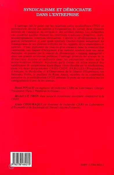 SYNDICALISME ET DEMOCRATIE DANS L'ENTREPRISE (9782738484215-back-cover)