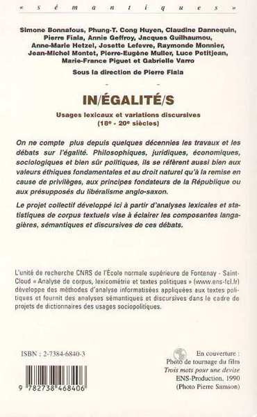 INÉGALITÉS, Usages lexicaux et variations discursives (18e-20e siècles) (9782738468406-back-cover)