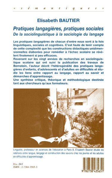 Pratiques langagières, pratiques sociales, De la sociolinguistique à la sociologie de langue (9782738435651-back-cover)