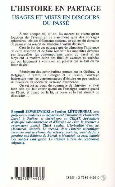 L'histoire en partage, Usages et mises en discours du passé (9782738444660-back-cover)