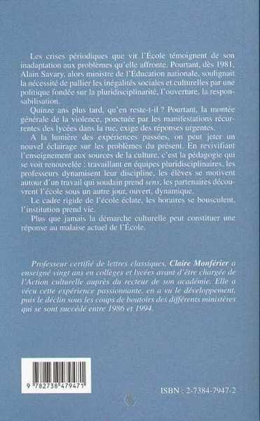 LA CULTURE AU SECOURS DE L'ÉCOLE, Pour une pédagogie renouvelée (9782738479471-back-cover)