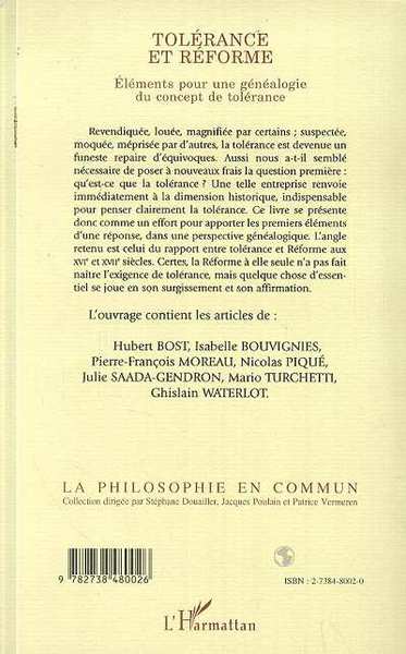 TOLÉRANCE ET RÉFORME, Éléments pour une généalogie du concept de tolérance (9782738480026-back-cover)
