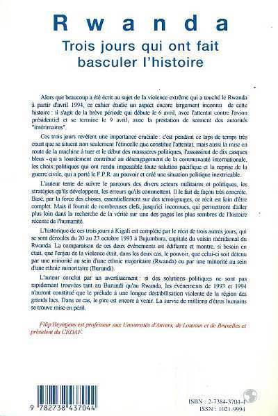 Rwanda, Trois jours qui ont fait basculer l'histoire (9782738437044-back-cover)