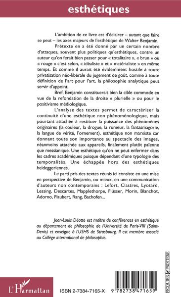 L'homme de verre, Esthétiques benjaminiennes (9782738471659-back-cover)