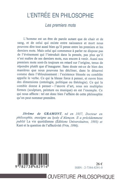 L'ENTRÉE EN PHILOSOPHIE, Les premiers mots (9782738482914-back-cover)