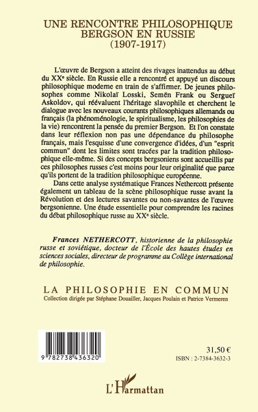 Une rencontre philosophique, Bergson en Russie (1907-1917) (9782738436320-back-cover)