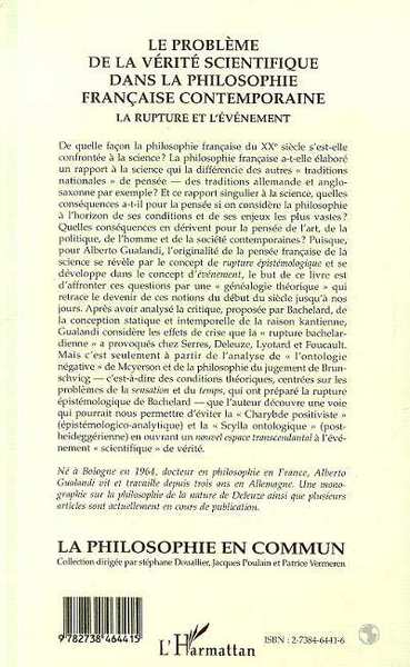 Le Problème de la Vérité Scientifique dans la Philosophie Française Contemporaine, La rupture et l'événement (9782738464415-back-cover)