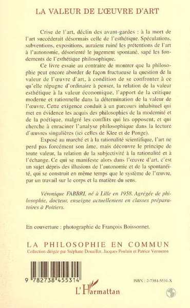 LA VALEUR DE L'OEUVRE D'ART (9782738455314-back-cover)