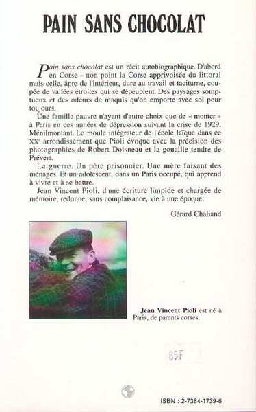 Pain sans chocolat, Un enfant corse à Paris - 1930-1945 (9782738417398-back-cover)
