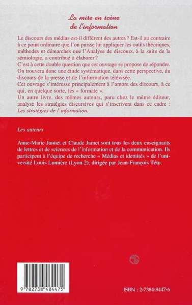 LA MISE EN SCENE DE L'INFORMATION (9782738484475-back-cover)