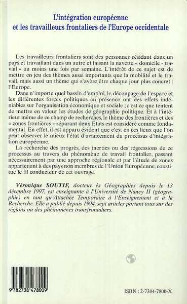 L'INTÉGRATION EUROPÉNNE ET LES TRAVAILLEURS FRONTALIERS DE L'EUROPE OCCIDENTALE (9782738478009-back-cover)