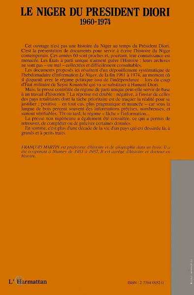 Le Niger du Président Diori 1960 - 1974 (9782738409522-back-cover)