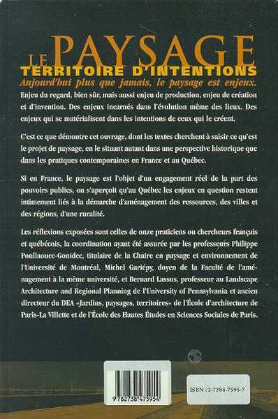 LE PAYSAGE TERRITOIRE D'INTENTIONS (9782738475954-back-cover)